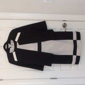 White House Black Market Black and White Colorblock Midi Dress with Jacket